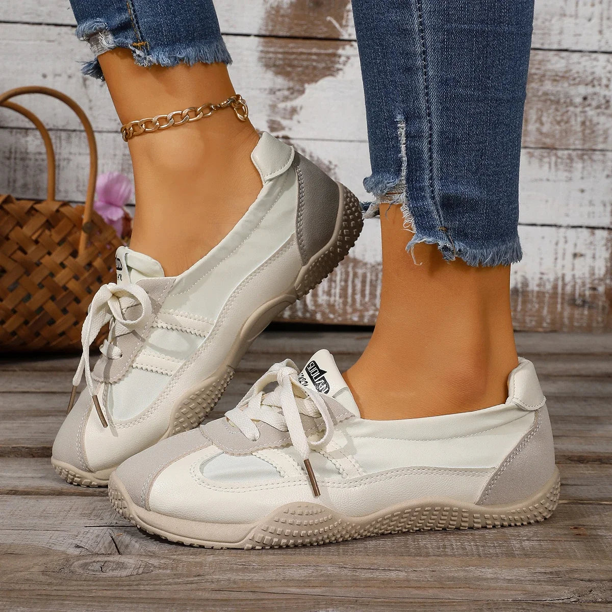 Women Sneakers Breathable Casual Women Shoes Spring Autumn Soft Bottom Shoes Anti-slip Wear-resistant Flat Bottom Sneakers Women Zpaxo Beige 40