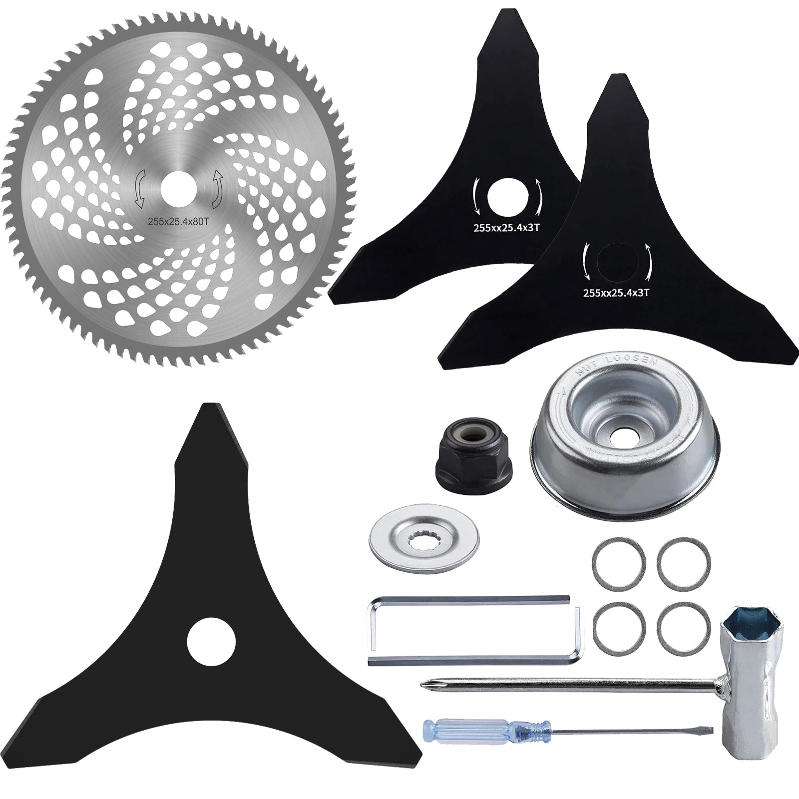 10" x 3 Teeth Brush Cutter Blades with Washers Carbon Steel Weed Trimmer Blade Weed Trimmer Head Lawnmower Accessories for Mowe Zpaxo