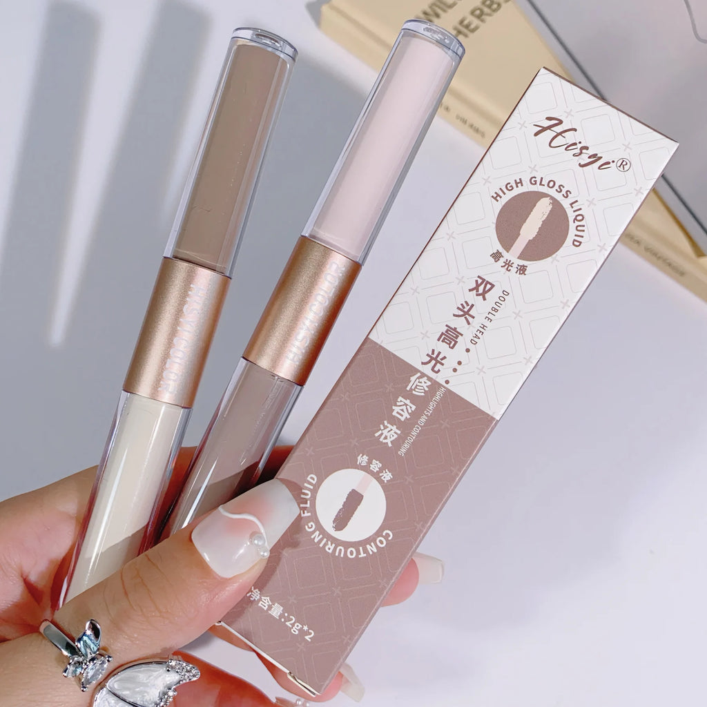 Dual-headed highlighter to cover facial blemishes, waterproof and sweat-proof, matte brightening, foundation concealer Zpaxo