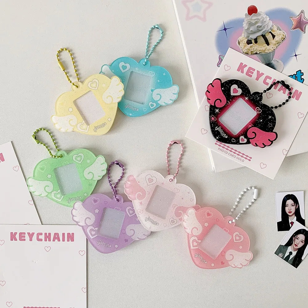 Portable Glitter Star Acrylic Photocard Holder Keychain 1-Inch ID Card Case Student Kpop Idol Photo Bag Durable Card Storage Zpaxo