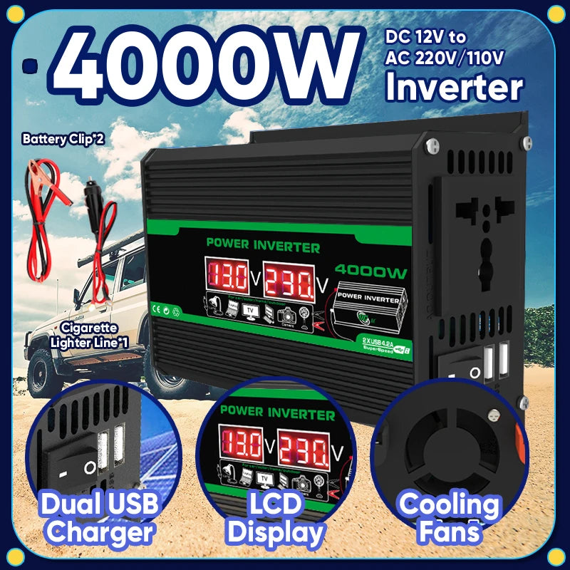 4000W DC 12V AC 110V 220V Dual USB LCD Display Solar Inverters