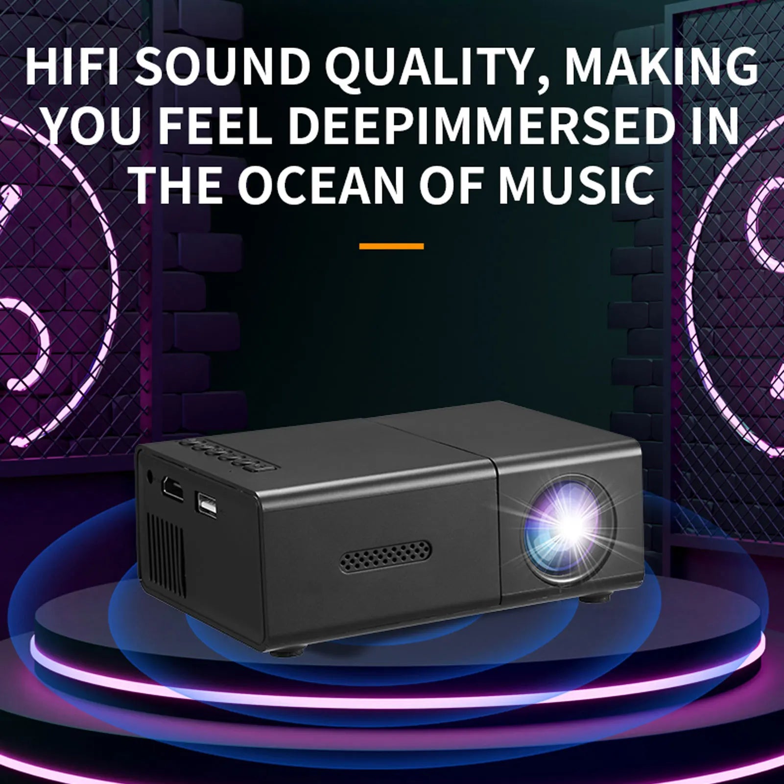 Portable Projector LED Movie 6000lm Brightness Hifi Stereo Speaker HD