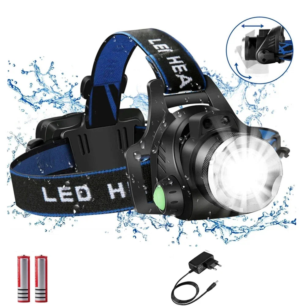 POCKETMAN 30000LM LED Headlamp – Zoomable Waterproof 3-Mode Torch