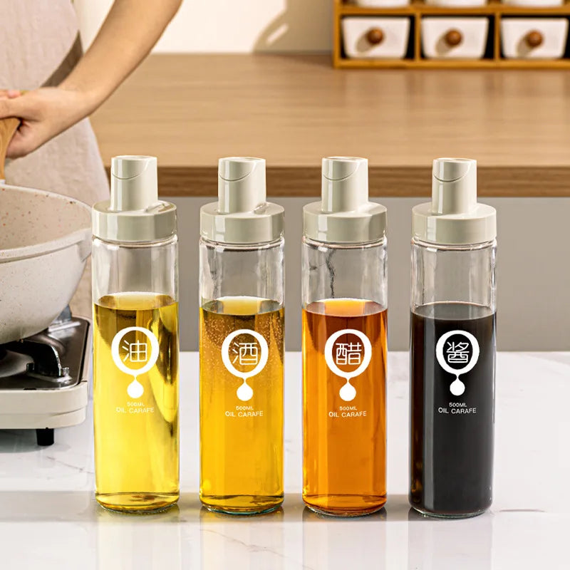 Oil Pot Kitchen Soy Sauce Vinegar Seasoning Bottle Set, No Oil Hanging, Leak Proof Glass Oil Tank, Automatic Opening and Closing Zpaxo