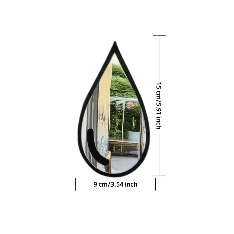 3 6-Piece Teardrop-shaped Acrylic Mirror Wall Decals Self-adhesive