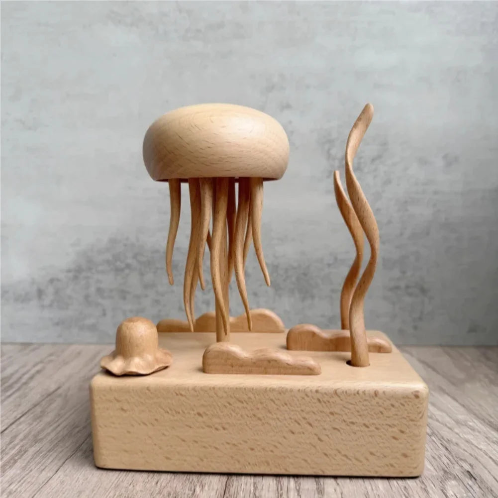 Mechanical Wooden Jellyfish Desktop Ornament | Stress Relief Decor Kinetic Wood Sculpture Zpaxo