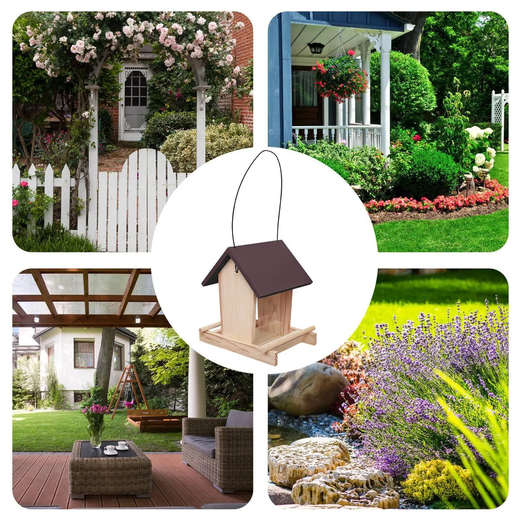 Bird Feeder Houses Outside Supports Bowl Perch Rope House Balcony