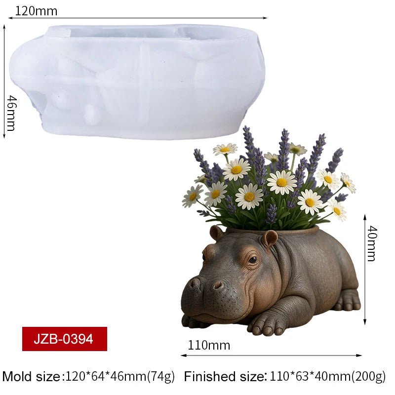 3D Animal Succulent Planter Pot Silicone Mold Squirrel Dog Cat Bear Owl Octopus Cement Flower Pot Candle Holder Pen Holder Mold Zpaxo Hippo
