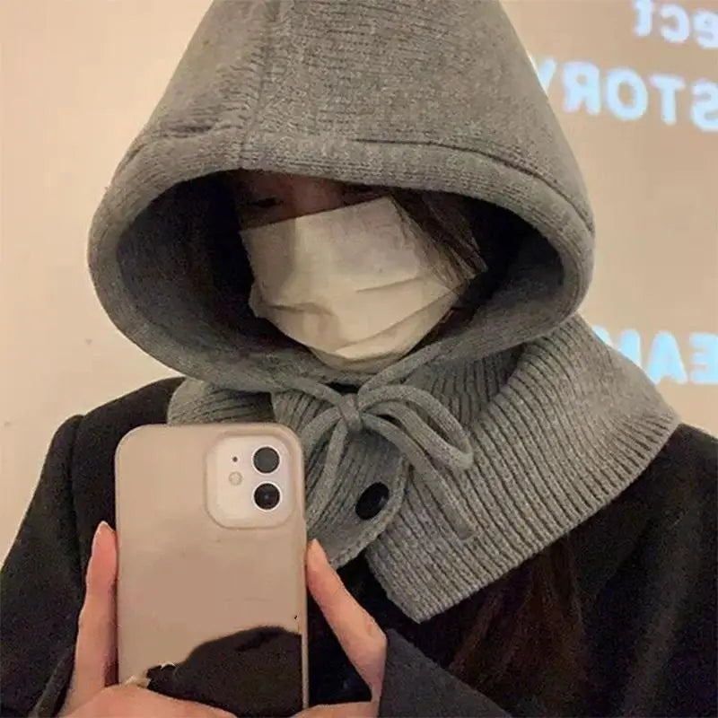 Winter Balaclava Hat Warm Knitted Women's Hood Solid Neck Pullover Zpaxo