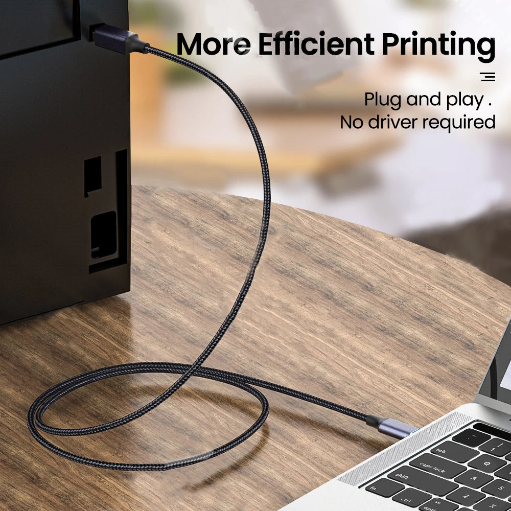 USB Printer Braided Cable Type C to USB B 2.0 Male Scanner Cord High Speed Printer Scanner For HP Canon Dell Epson MacBook Xerox Zpaxo