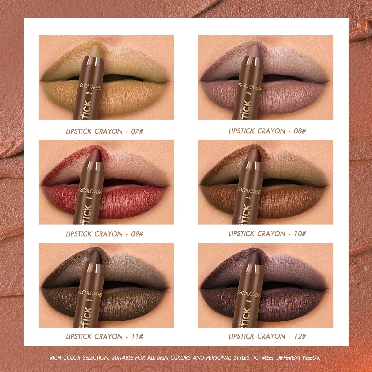 1PC Long-lasting Waterproof Lipstick - Non-stick Cup, High Pigment Matte Finish, Brown Tones, Convenient Lip Liner Lipstick Zpaxo