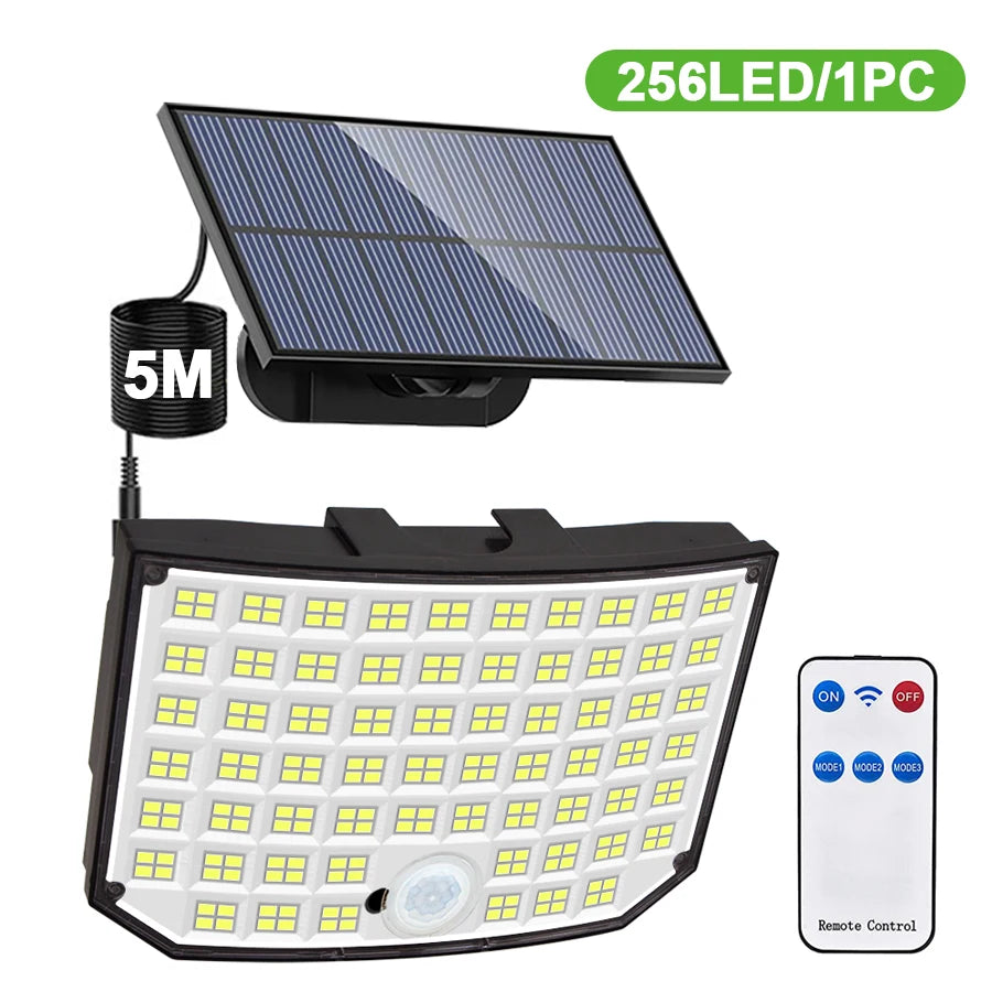 Solar Outdoor Motion Sensor Lights 348/328 LED Security Flood Wall Lamp Remote Control 270° IP65 Waterproof Outdoor Lighting Zpaxo 256LED 1PCS