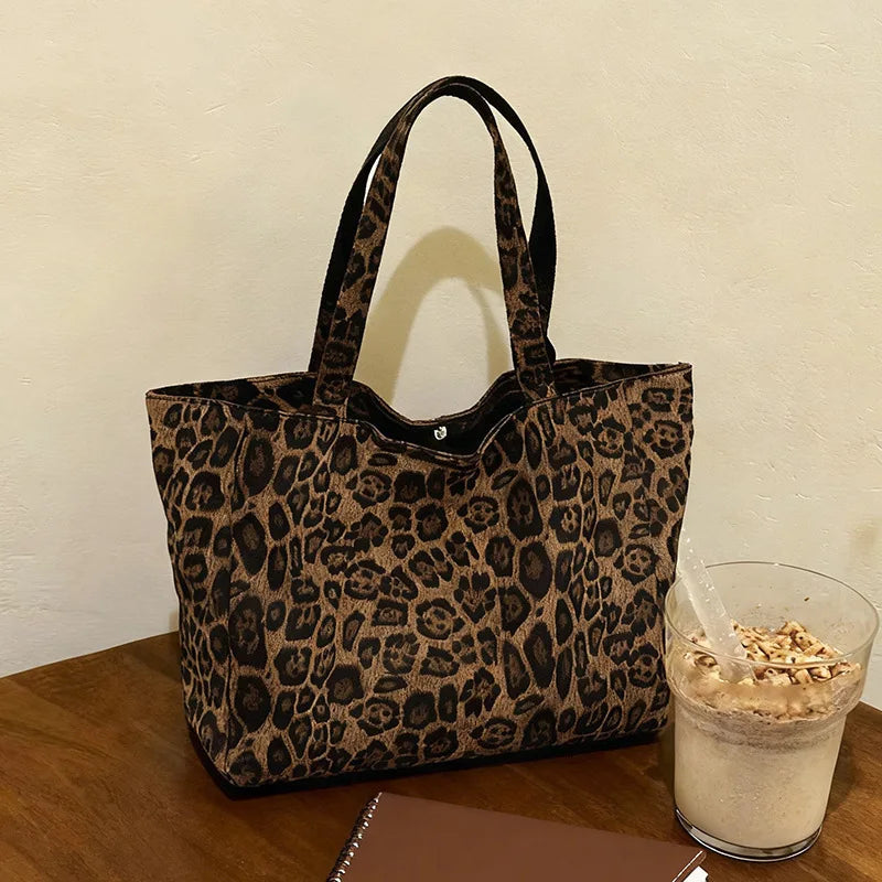 Vintage Leopard Print Tote Bag Women Large Capacity Crossbody Zpaxo