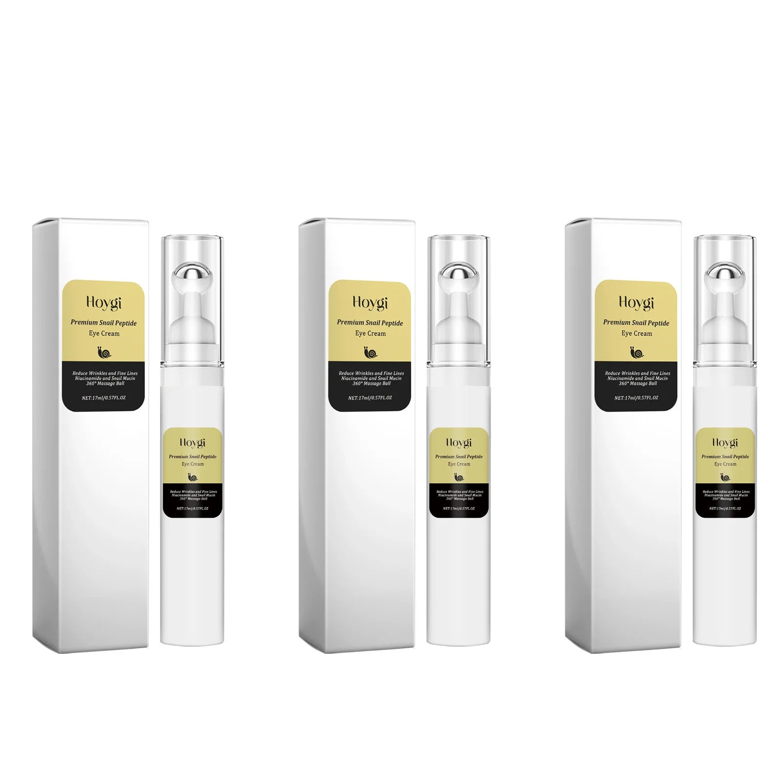 Hoygi Snail Peptide Eye Cream Roller – Dark Circles & Eye Bags Eye Cream Roller Zpaxo 3 x 17ml Boxed