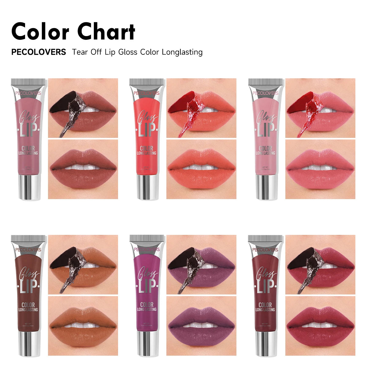 6-color Liquid Peel-off Lip Gloss Waterproof Long-lasting Non-stick Zpaxo