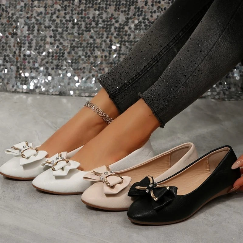 Spring Autumn Women's Bow Rhinestone Embellishment Solid Single Shoes Zpaxo