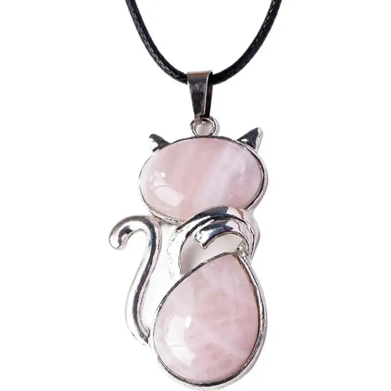 Natural Stone Cat Pendant – Amethyst, Tiger Eye & Crystal Crystal Pendant Necklace Zpaxo D