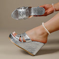 Women Sandals Summer Thick Bottom Shoes Woman Fashion Gold Sliver Platform Sandals Wedge Slippers Women Height Increase Shoes Zpaxo Silver 42