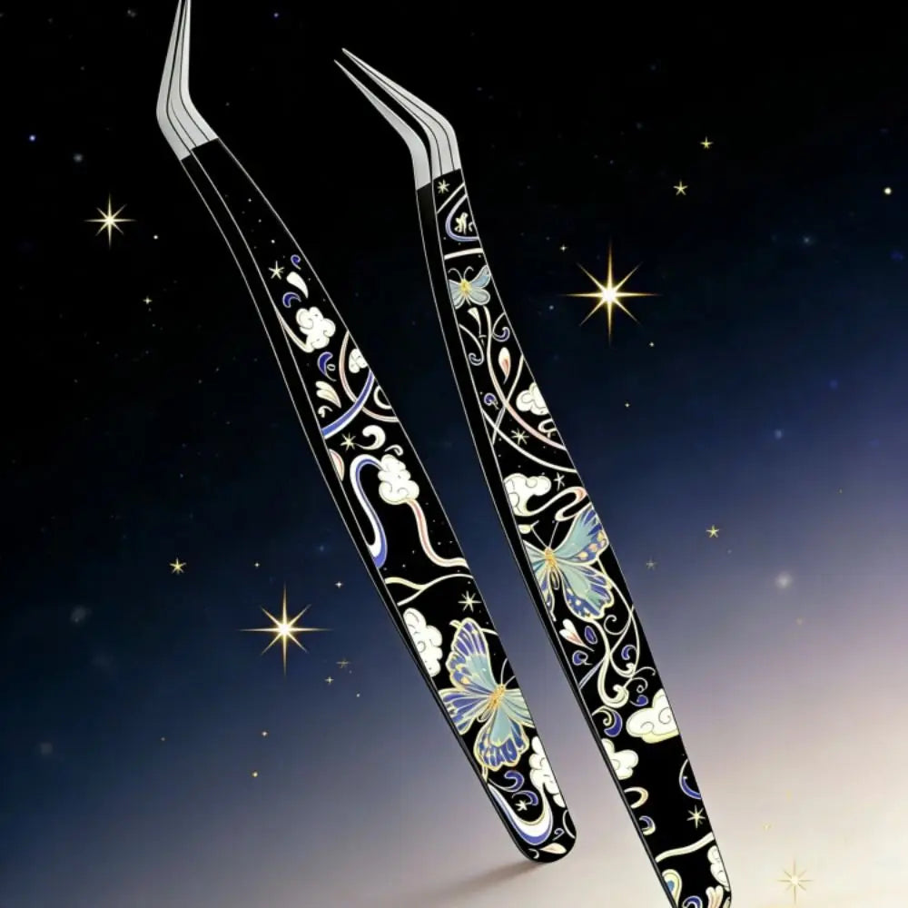 Metal Curved Stickers Tweezers Precision Anti-static Lashes Extension Zpaxo