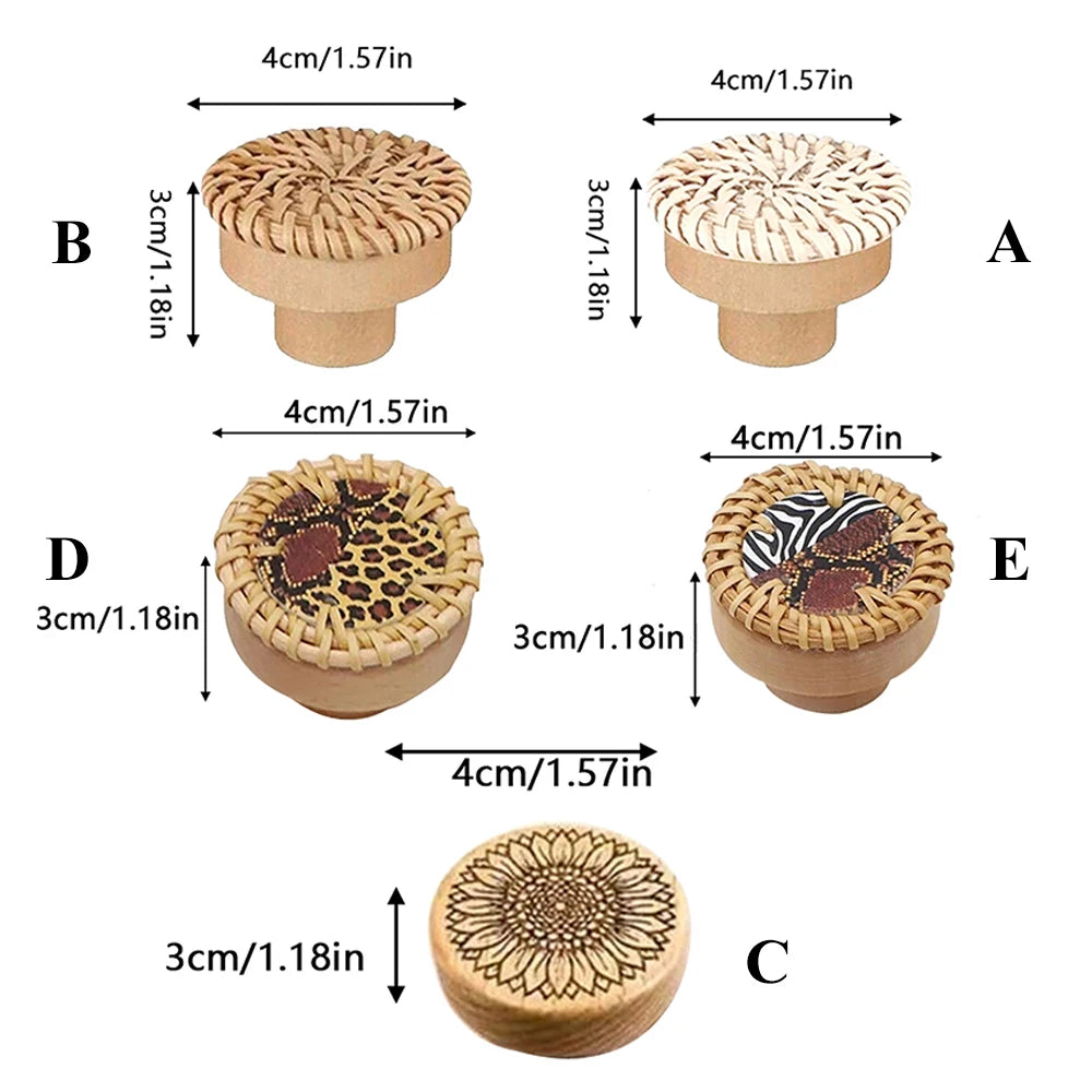 Boho Rattan Knobs Wood Handles Handmade Wicker Woven Round Cabinet Knobs Pulls Wardrobe Dresser Drawer Handles with Screws Zpaxo