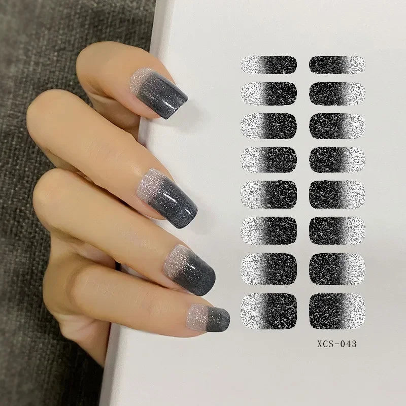 53 Colors Nail Polish Stickers Pure Strips Waterproof Adhesive Full