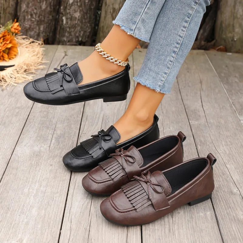 Women's Flat Shallow Mouth Lightweight Comfortable Loafers Women Bow Zpaxo