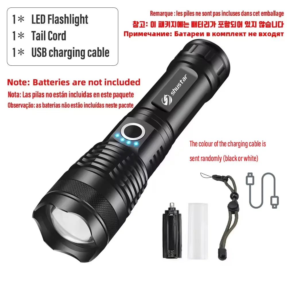 Power XHP50 LED Flashlight Type-c Rechargeable Aluminium Alloy Torch Zpaxo WHITE black ZOOM