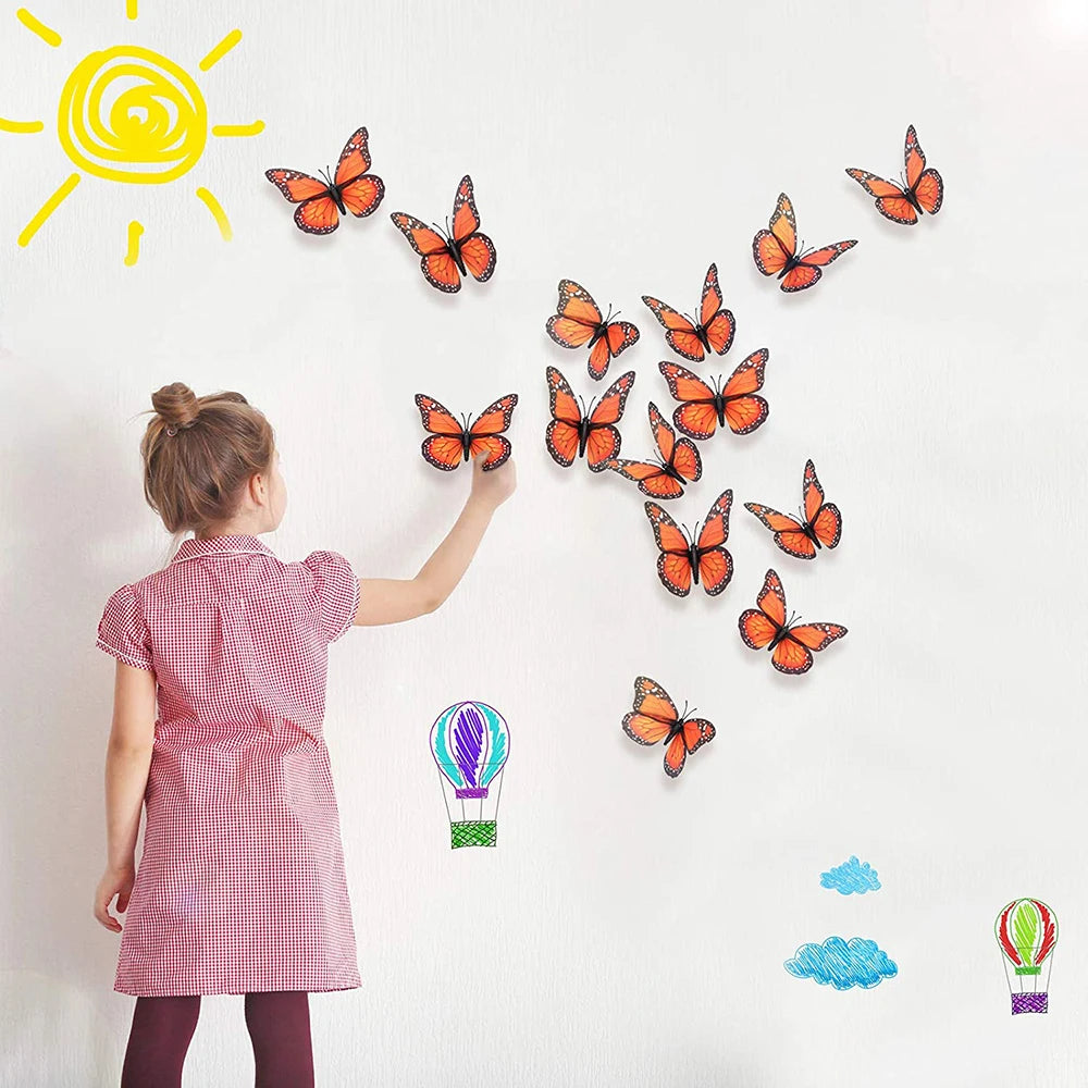 10-Pack 3D Monarch Butterfly Wall Stickers – Home & Party Decor