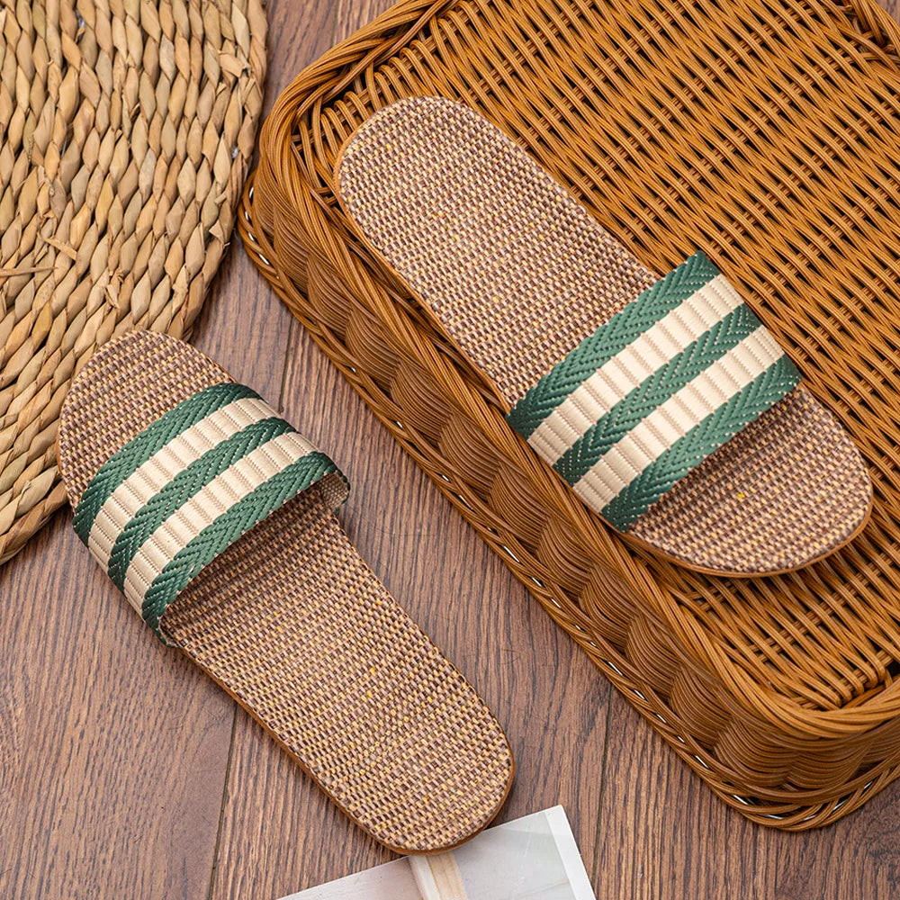 Summer Women Linen Slippers Lightweight Indoor Home Antislip Bedroom Zpaxo green 37-38