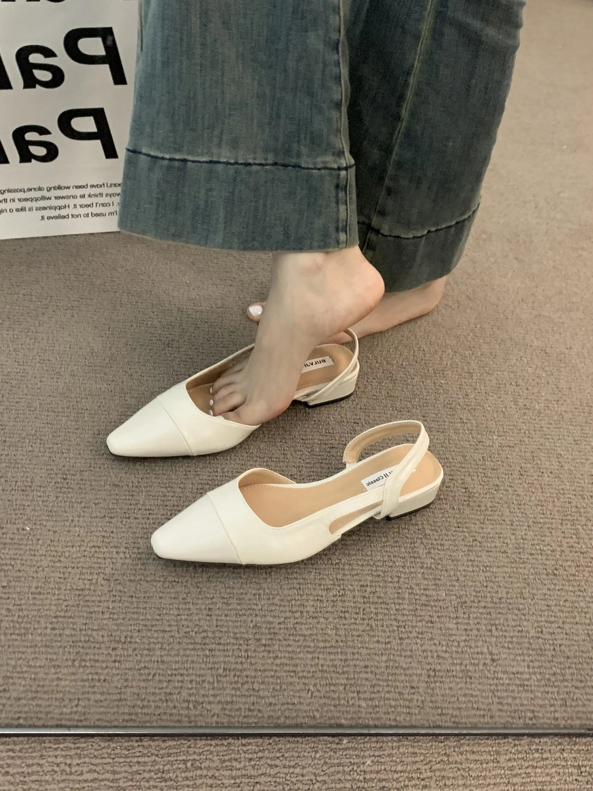 Low Heel Baotou Sandals Women's French Nude Pointed Small Fragrant Zpaxo WHITE 39