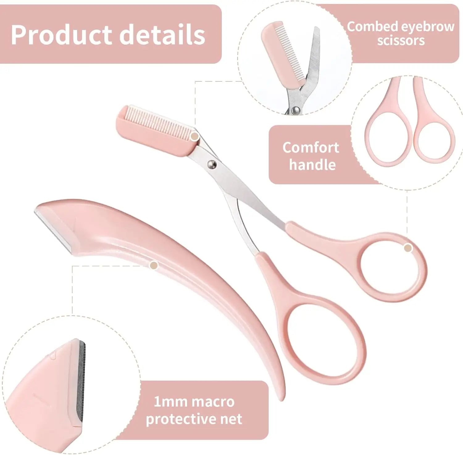 Precision Eyebrow Trimmer Set – Scissors, Comb & Razor