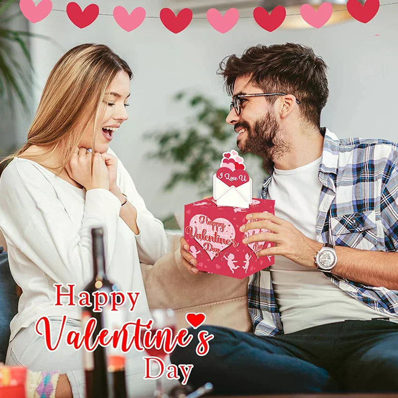Valentine's Day Money Box For Cash Pull Pink & Red Money Pull Box For Cash Gift With Greeting Card Valentine Surprise Money Roll Zpaxo