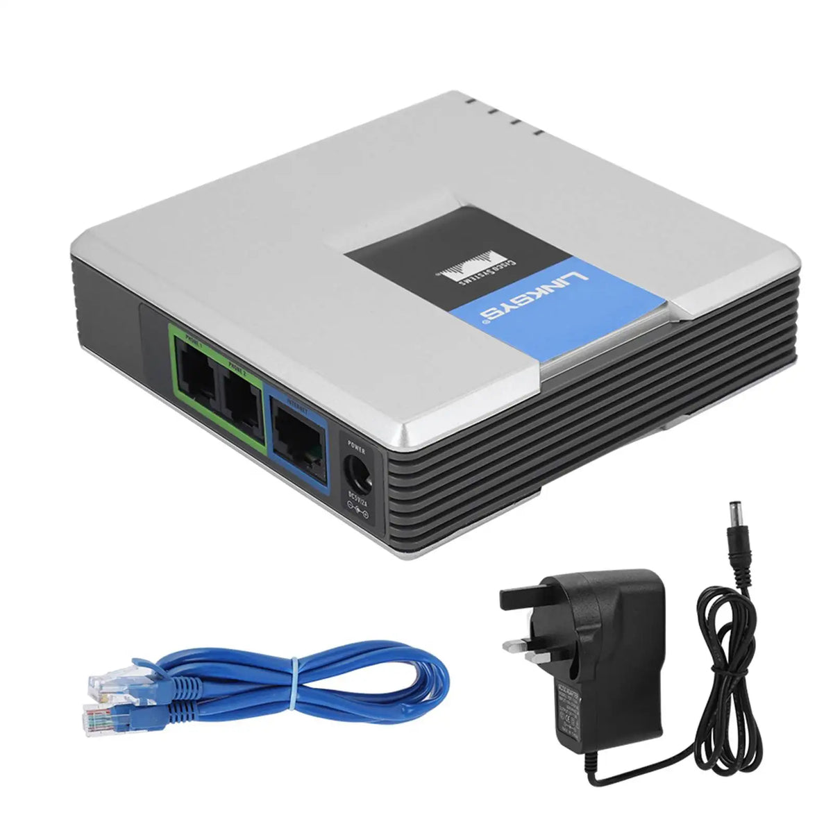 2 Ports Adapter SIP Internet Phone Gateway VoIP RJ45 Cable Linksys Zpaxo UK Plug
