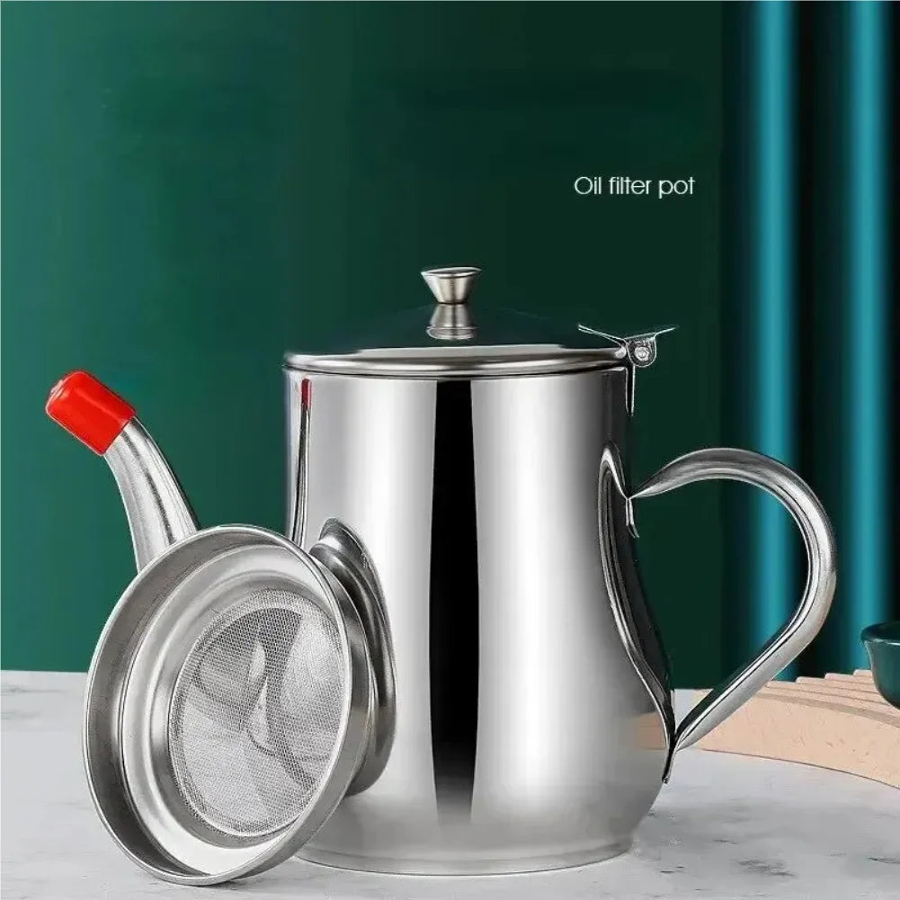 1Pc Household Stainless Steel Oil Pot with Filter Oil Filter Pot Stainless Steel Cooking Oil Storage Pot Kitchen Gadget Zpaxo
