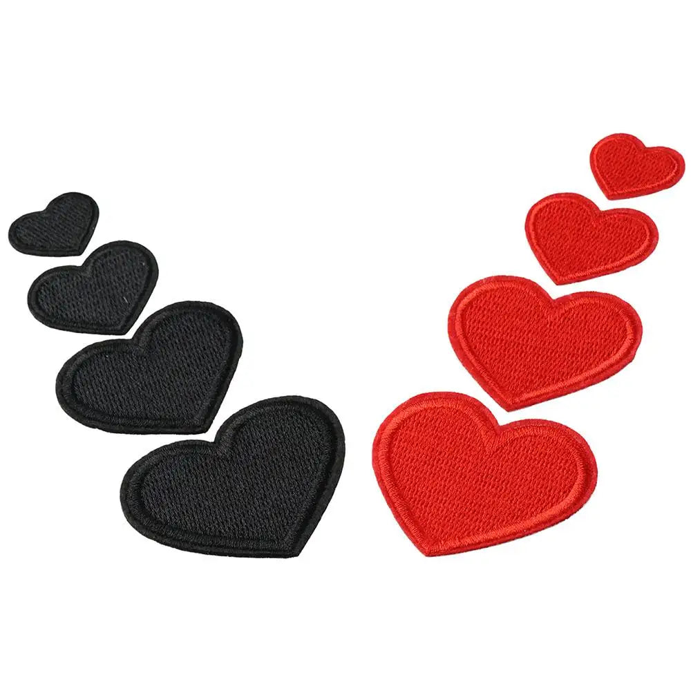 40-Pack Embroidered Heart Iron-On & Sew-On Patches – 4 Sizes