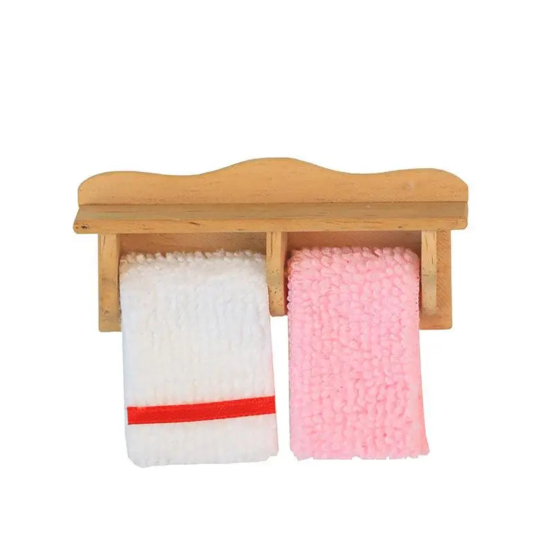 ▶1 Set 1/12 Dollhouse Towel Rack Doll Accessories Scene Model Toys Mini Cosmetics Shelf Miniature Wooden Furniture Bathroom Kit Zpaxo A1