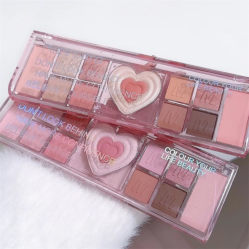 12Colors Love Heart Pink Eyeshadow Palette Natural Cool Tone Low Zpaxo