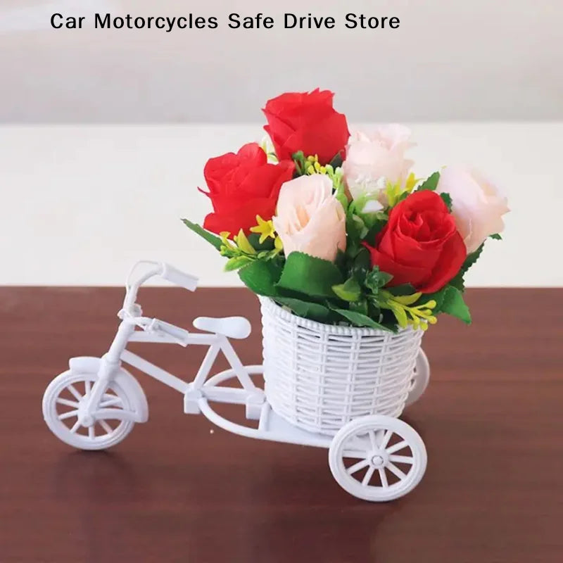 MRattan Flower Basket Vase Tricycle Bicycle Model Home Garden Wedding