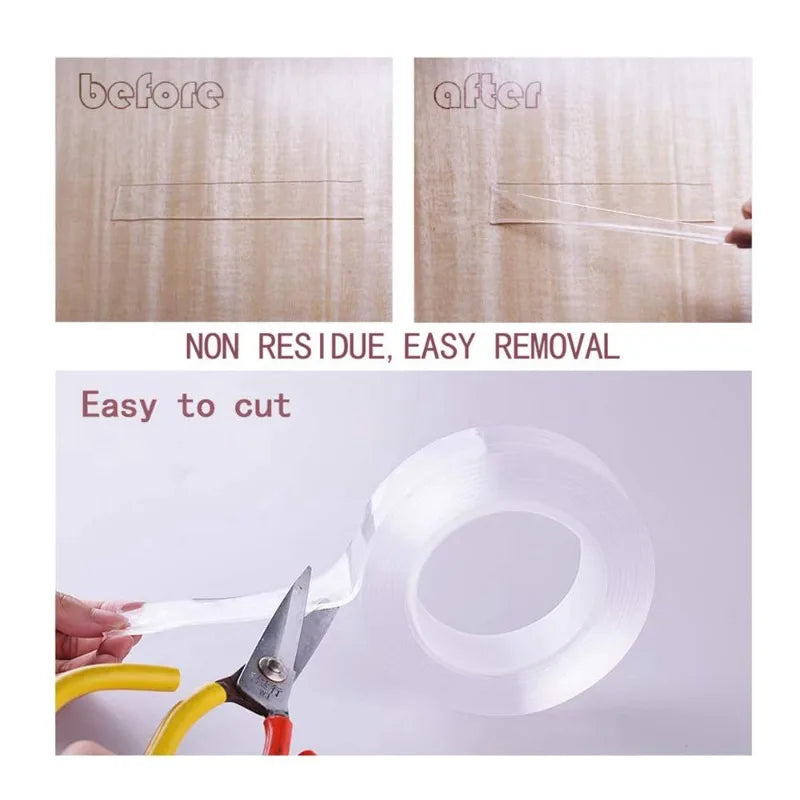 1/2/3/5M Nano Tape Double Sided Tape Transparent Reusable Waterproof Adhesive Tapes Cleanable Kitchen Bathroom Supplies Tapes Zpaxo