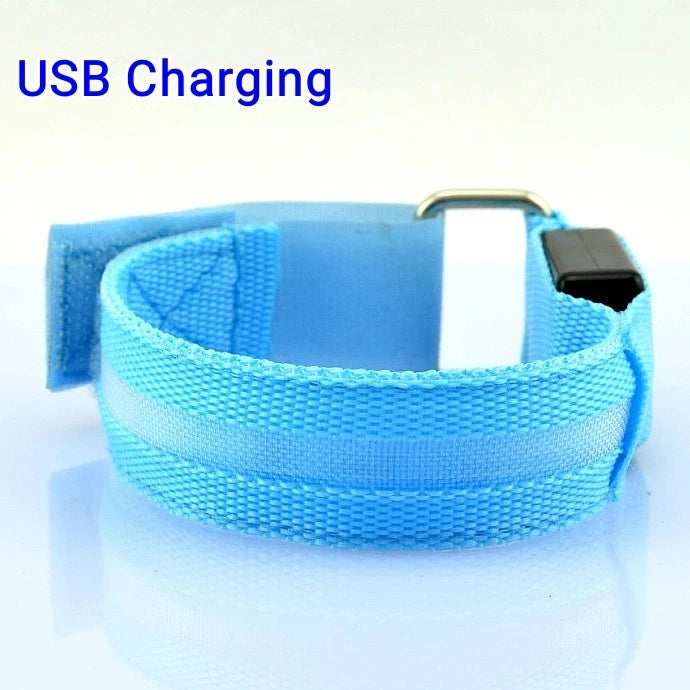 Night Running Armband LED Light Outdoor Sports USB Rechargeable Safety Belt Arm Leg Warning Wristband Cycling Bike Bicycle Light Zpaxo Blue