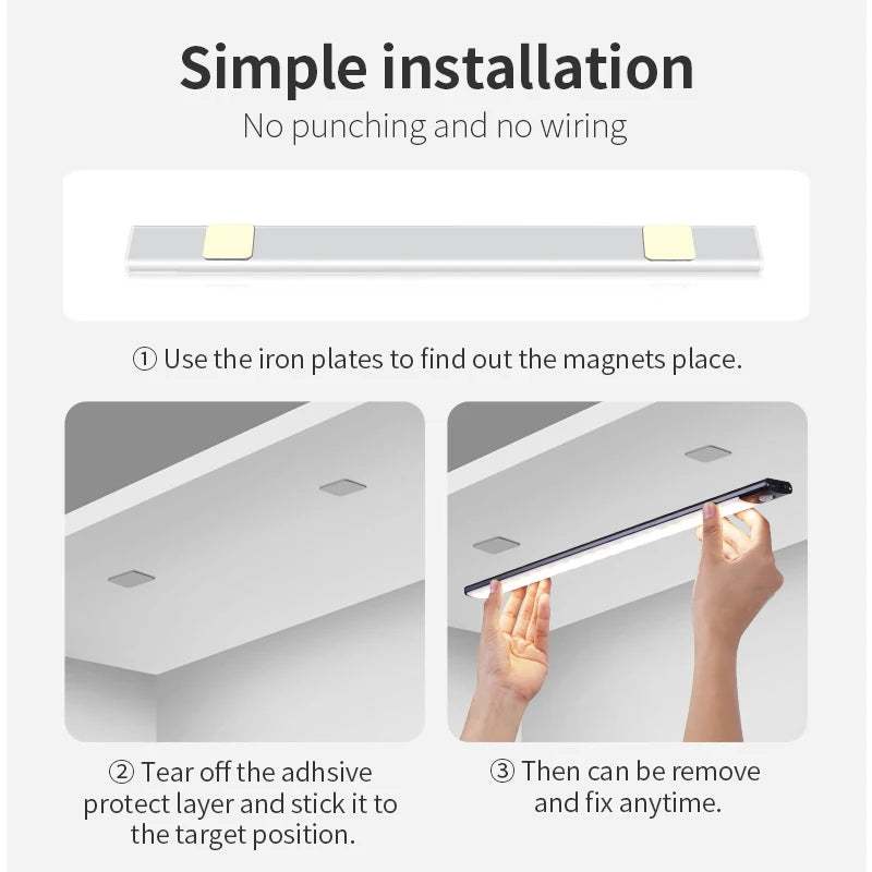 Motion Sensor LED Under Cabinet Light Wireless USB Rechargeable Closet Wardrobe Lamp Ultra Thin for Kitchen Bedroom Zpaxo