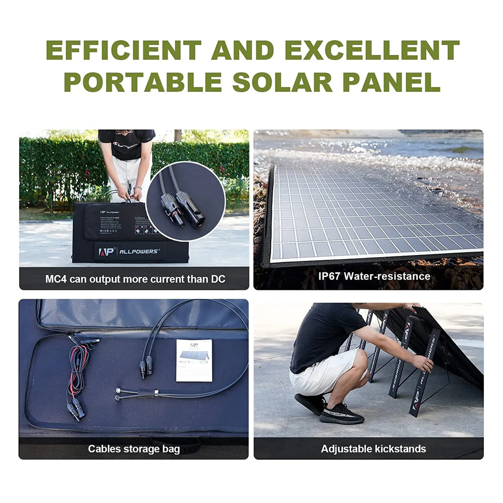 ALLPOWERS 400W 200W 140W 100W 60W Portable Solar Panel Waterproof Zpaxo