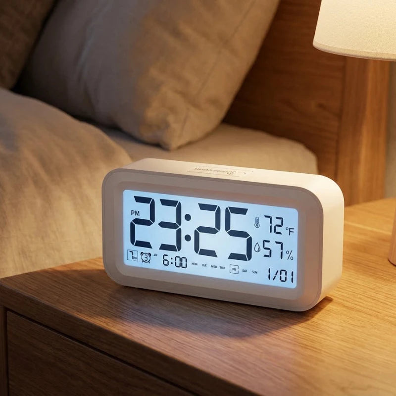 1 LCD Digital Alarm Clock Students Silent Temperature Humidity