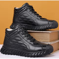 Mens Black Leather Fur Lined Sneakers Elastic Lace Warm Winter Shoes Zpaxo 5011 Black 45 China Mainland