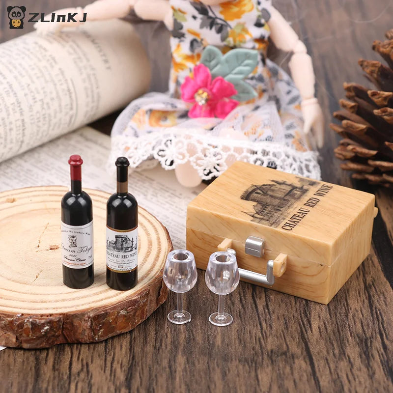 Miniature Food Play Doll House Simulation Red Wine Box Scene Props Zpaxo