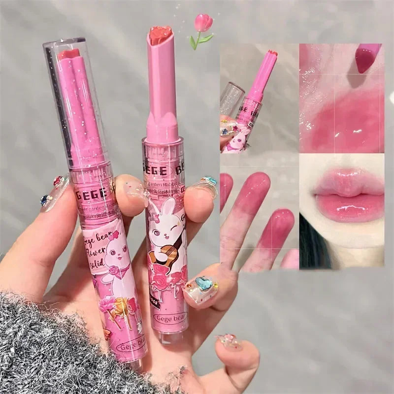 Pink Rabbit Solid Lip Gloss Love Shape Jelly Lipstick Long Lasting
