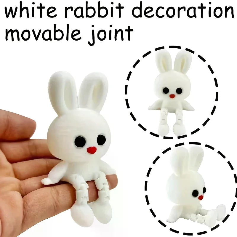 3D Printed Rabbit Ornament With Movable Joint Posable Doll Figure Fox Bear Hippo Statue Desktop Decor Holiday Gift Easter Decor Zpaxo