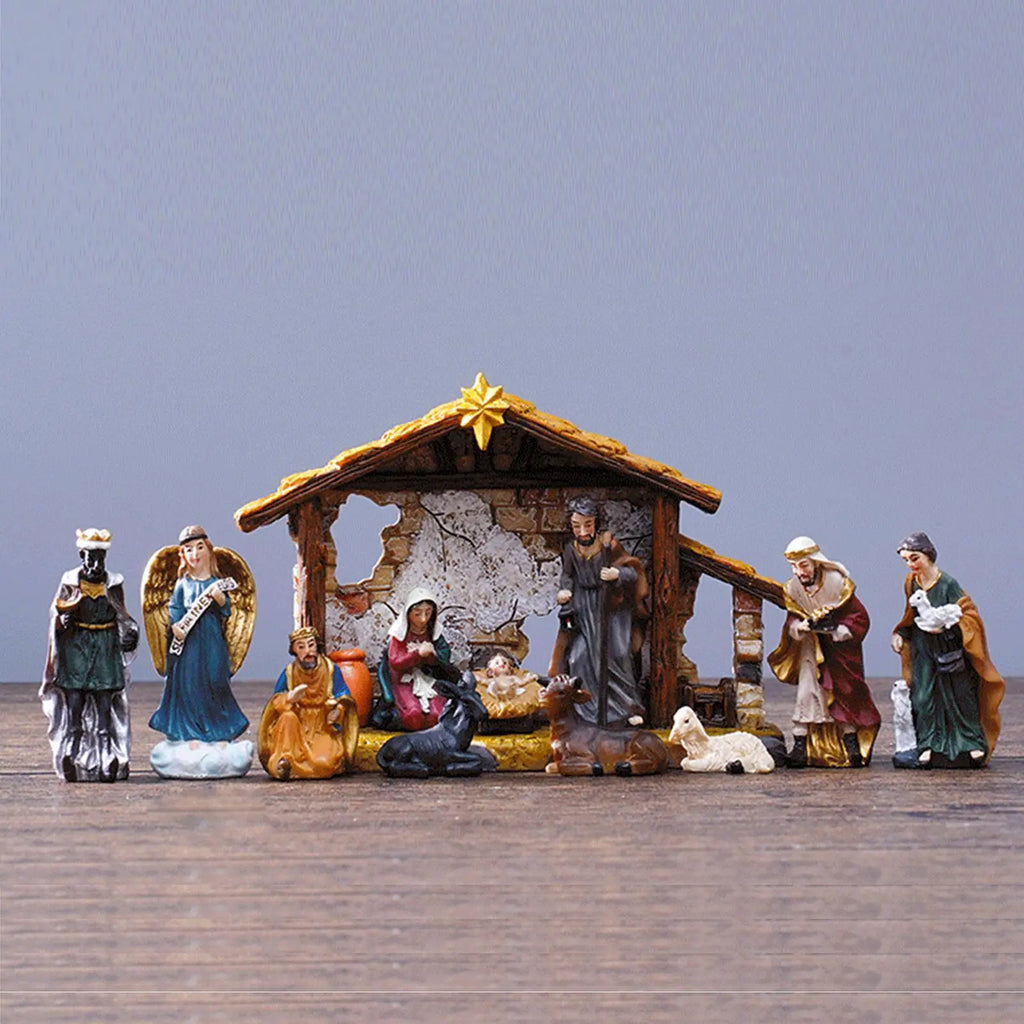 Nativity Christmas Manger Decoration Resin Figurine Bookshelf Home