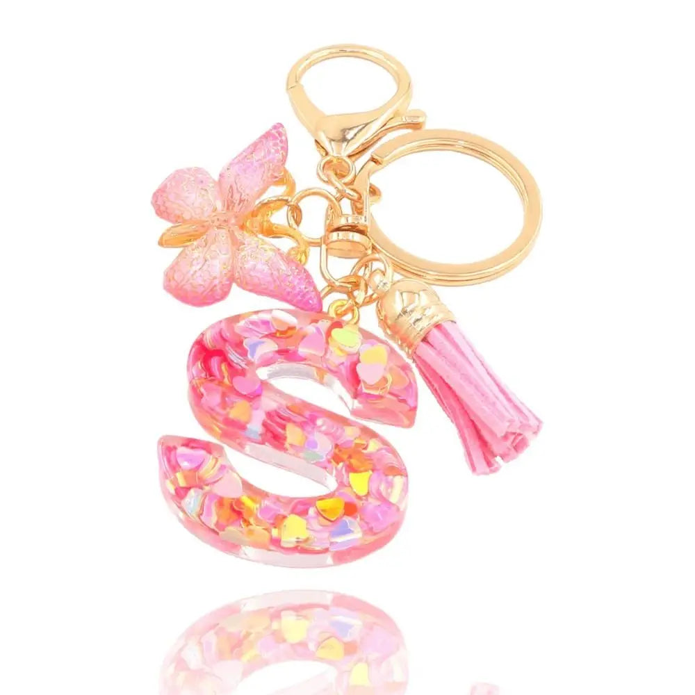 Dreamy 26 Letter Keychain Sequin Alphabet Butterfly Initial Keyring Butterfly Tassel Alphabet Key Chain Handbag DecorWomen Zpaxo Letter S