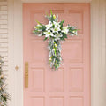 Easter Liliaceous Cross Wreath Garland Welcome Sign 20x15.7inch Artificial Flower for Indoor Outdoor Multipurpose Sturdy Zpaxo Default Title